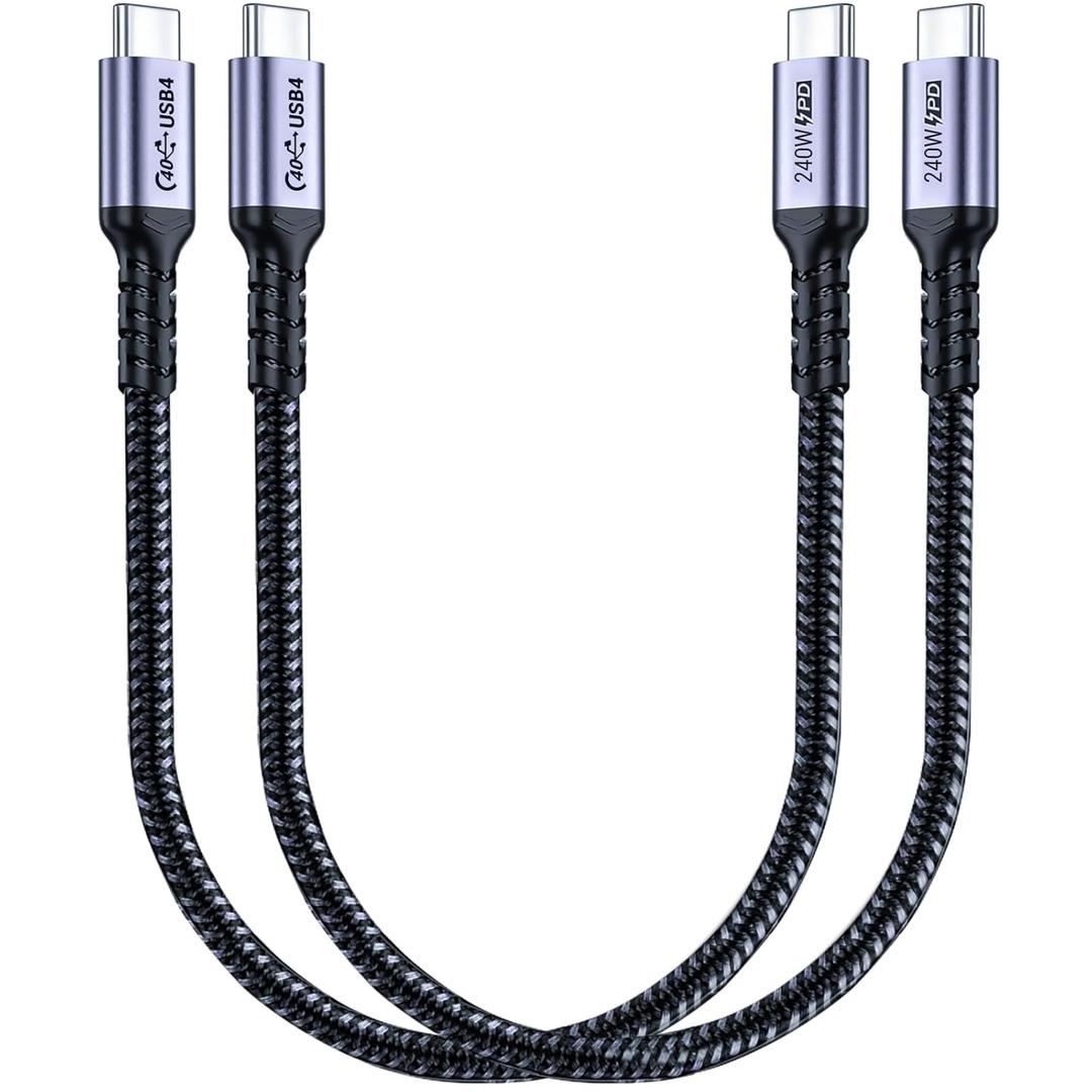 1FT USB 4 Cable 2 Packs, 240W USB C to USB C Cable, 40Gbps High Speed Data Transfer and Single 8K or Dual 4K Display Video Output Compatible with Thunderbolt 4, MacBook Pro, iPhone 15/16 Plus