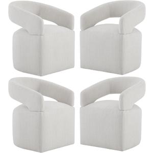 Upholstered Dining Chairs with Casters Modern Barrel Side Armchair with Rollers for Diningroom Bedroom Livingroom Reading Room, Linen, 4PCS