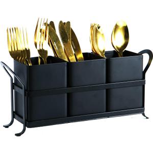 Flatware, Cutlery,Kitchen Utensil & Silverware Caddy Organizer Bin Holder for Forks, Spoons, Knives - Perfect for Kitchen Countertop- Black (Black)