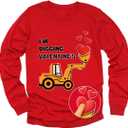 Tstars Kids Tractor and Digger Poppin Valentine's Day Shirt - Funny Heart Dab Long Sleeve Tee for Toddlers Boys and Girls (5/6T, Puff Digging / Red)