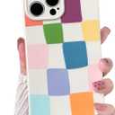 NITITOP Compatible with iPhone 12 Pro Max Case Cute Aesthetic Checkerboard Larger Blocks Pattern for Women Girl Trendy Slim Fit TPU Silicone Shockproof Full Camera Protection Cover - Colorful