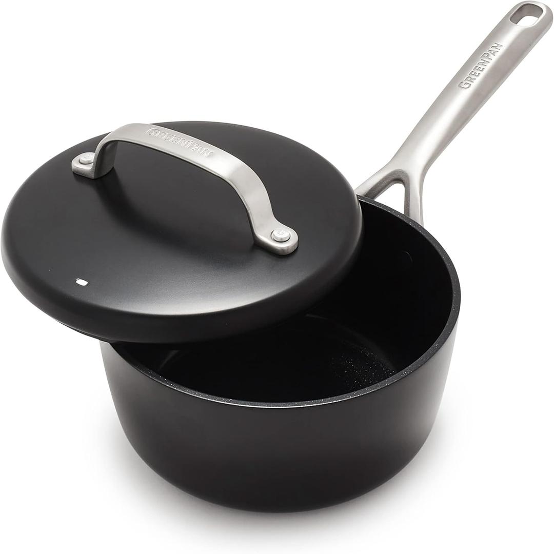 GreenPan GP5 Hard Anodized Advanced Healthy Ceramic Nonstick, 2QT Saucepan Pot with Insulated Lid, PFAS-Free, Induction, Dishwasher Safe, Oven & Broiler Safe, Black
