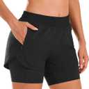 Stelle Women 2 in 1 Running Shorts High Waisted Athletic Shorts Gym Workout Shorts with Liner Zipper Pockets (Black, S)