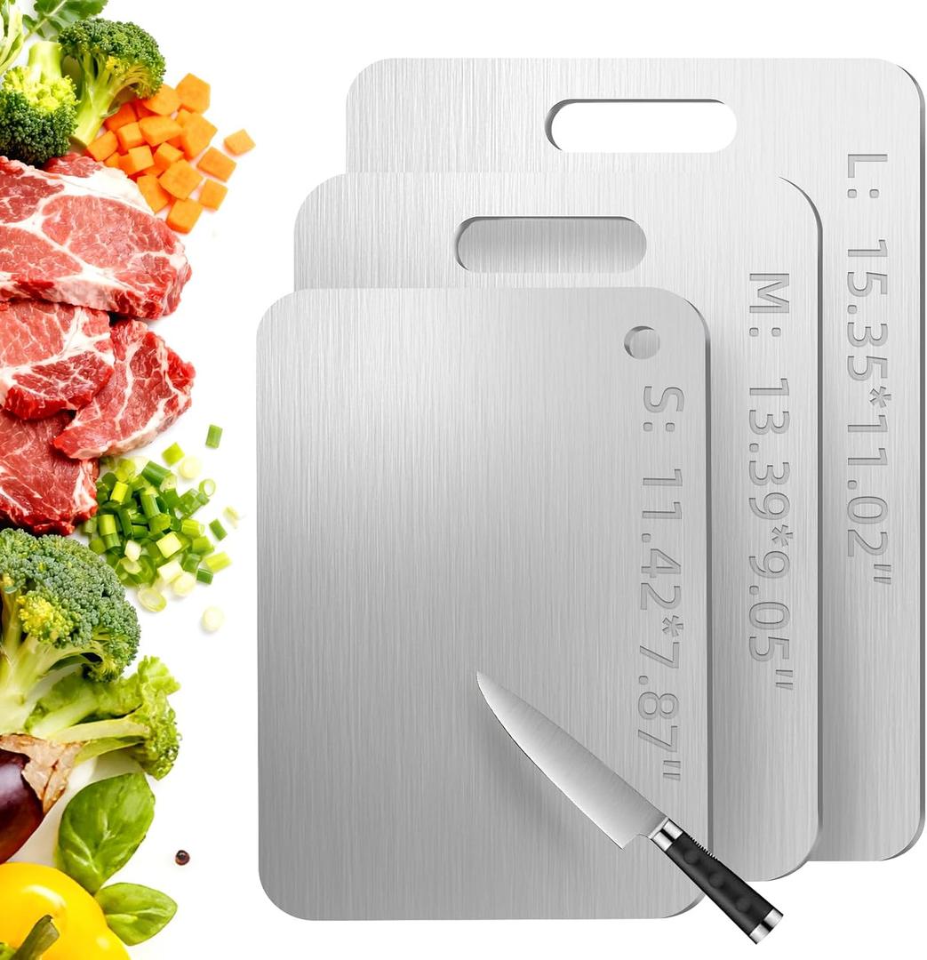Tavano Titanium Cutting Board,100% Pure Titanium Cutting Boards for Kitchen,Double-side Cutting Board for Vegetables,Meat,Fruits,Easy to Store and Clean(S+M+L)