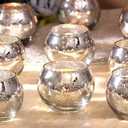 LAMORGIFT Silver Votive Candle Holders Set of 10- Mercury Glass Votives Candle Holder - Christmas Tealight Candle Holder for Home Decor and Weddings/Parties Table Centerpieces