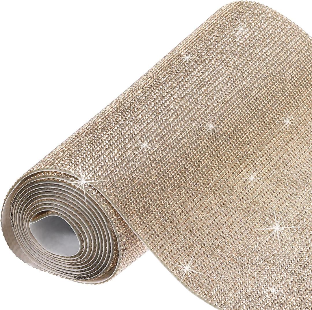 MECCANIXITY 60750 Pcs Bling Crystal Rhinestone Sheet Self-Adhesive Rhinestone Diamond Gems Sticker 59 x 7.9 Inch DIY Car Decoration Sticker for DIY Car Phone Clothing Craft Yellow