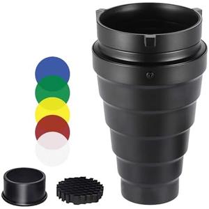 Heliora Metal Conical Studio Snoot Kit & Honeycomb Grid &5pcs Color Filters | Snoot Photography for Bowens Mount Studio Strobe Monolight Photography Flash
