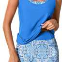 HUSKARY 3 Piece Tankini Swimsuits for Women Swim Tank Top with Bra and High Waist Boy Shorts with Pockets (Blue, XL)