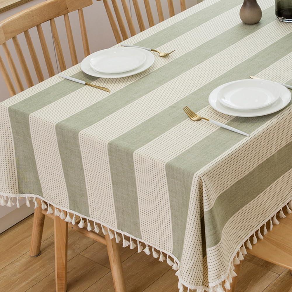 TruDelve Cotton Tablecloth Rectangle Table Sage Green Striped Tablecloths Oblong Boho Tablecloth 8 Foot Table Cloths for Rectangle Tables (98"x55", Green)