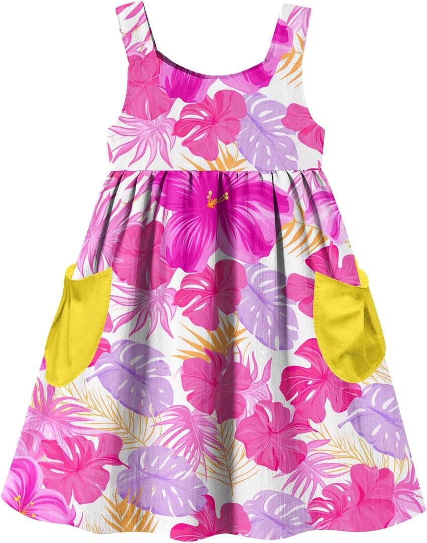 Little Girls Summer Sleeveless Dress Toddler Print Casual Sundress 2-7 Years (Pink)