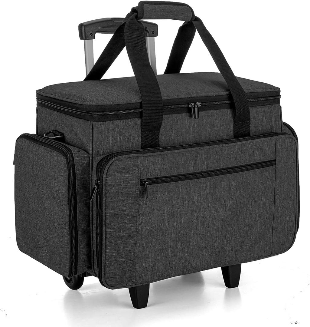 LUXJA Sewing Machine Case with Detachable Dolly, Rolling Sewing Machine Tote with Removable Bottom Pad (Fits for Most Standard Sewing Machines), Black (Patented Design), Sewing Machine Trolley