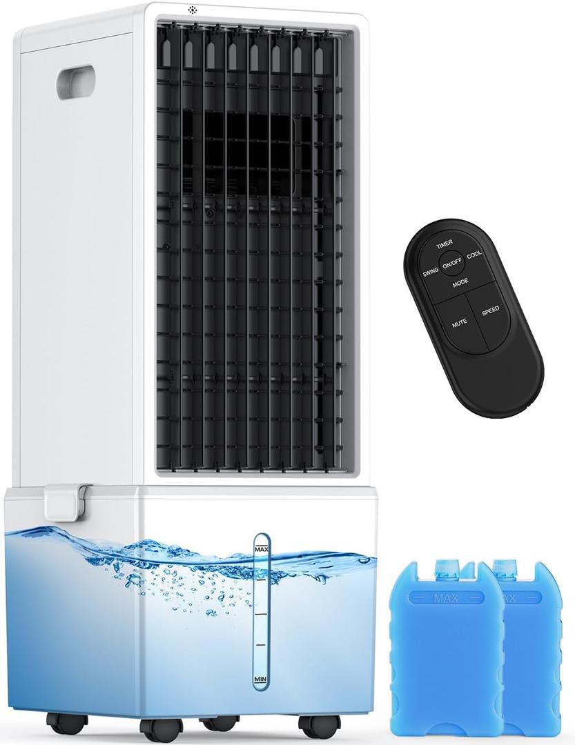 4-IN-1 Windowless Air Conditioner Portable w/3.2-Gal Tank for 30H Cooling, 4 Speeds &4 Modes, Waterless Alert System Swamp Cooler, LED Touch & Remote,12H Timer, Evaporative Air Cooler for Room