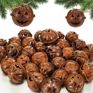 30 Pcs Halloween Pumpkin Rusted Jingle Bells Vintage Rustic Jack-o-Lantern Face Design Rusty Bells for Crafting Halloween Wreath Making Fall DIY Pet Collar Christmas Tree Decor (1.54 Inch)