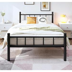 zizin Twin Size Metal Bed Frame with Headboard & Footboard 14 Inch Metal Platform Mattress Foundation Support with Steel Slat, Under Bed Storage, No Box Spring Needed