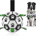 QDAN Premium Dog Toys Balls, Dog Soccer Ball with Straps, Dog Birthday Gifts, Herding Ball, Durable Balls for Small Medium Pet, Puppy Outdoor Toy, Pet Training Soccer Ball, World Cup Soccer (6 Inch) (Medium Size 2, Dark Green)