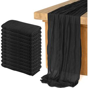 12 Pack Cheesecloth Table Runner 10Ft Christmas Gauze Boho Table Runners for Wedding Decor Bridal Shower Decorations Baby Shower Party(35" x 120")(Black)