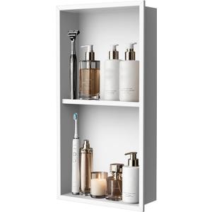 Real 304 Stainless Steel Shower Niche 12x24in-92 Quick Drain-No Tile Needed-2 Tier-Matte Recessed Wall Niche-Insert Shower Shelf-Built in Cabinet for Bathroom/Kitchen/Living Room/Study Storage