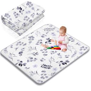 Funtery 43 x 43 Inch Boho Baby Play Mat Portable Crawling Washable Foldable Tummy Time Non Slip Baby Floor Large Playpen Mat for Infants Toddlers Floor Playpen Activity(Watercolor Leaf)