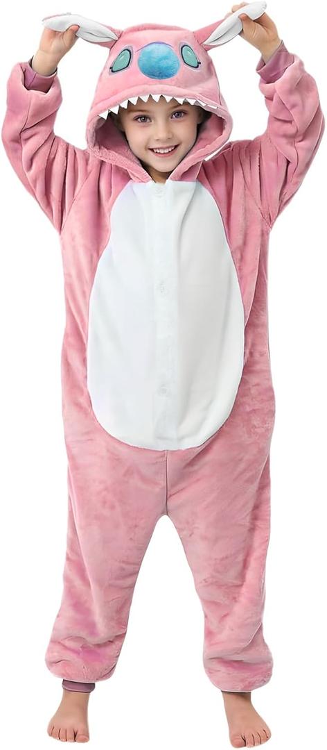 Kids Onesie Animal Costume Christmas Costumes Unisex One Piece Cosplay Suit for Boys and Girls (Pink)