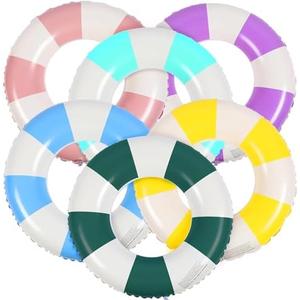 Libima 6 Pcs Classic Striped Inflatable Pool Floats Colorful Swimming Ring Pool Float Tubes Beach Swimming Toys for Adult Teen Kids