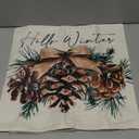 Hello Winter Pine Cone Lumbar Decorative Throw Pillow Cover 12 x 20, Rectangular Pine Needle Bow Outdoor Home Decor, Christmas Seasonal Red Berry Sofa Couch Cushion Case