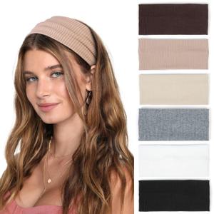 TERSE Headbands for Women Wide Non Slip Boho Head Bands Soft Elastic Thick Hairbands Fashion Workout Yoga Hair Accessories, 6 Pack