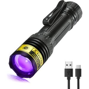 DARKDAWN UV Flashlight 395nm Black Light Mini USB Rechargeable Ultraviolet LED Black light Woods Lamp Powerful Portable Detector for Pet Urine Stains, Scorpions, Resin Curing