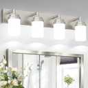 Bathroom Light Fixtures, Brushed Nickel Bathroom Lighting Fixtures Over Mirror, Modern Vanity Light with White Glass Shade, Restroom Lighting Fixtures, 4-Light 30-inch