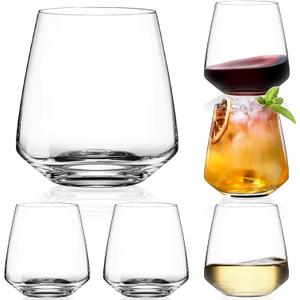 Stemless Wine Glasses Set of 6-15ozHand-Blown Durable Red White Wine Glasses,Unique Crystal Gifts for Him/Her for Wedding, Birthday,Mothers Day