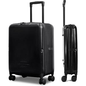 KINGSLONG Luggage Suitcase Travel Collapsible Expandable: 20 Inch Foldable Carry On Rolling Spinner Wheel - Hardside Lightweight Expandable Hardshell TSA Approved Lock for Women Men Black, 14.57 x 9.45 x 21.65 inches