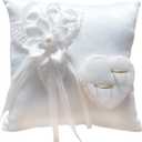 Homoyoyo Satin Bridal Wedding Ring Bearer Pillow, Cushion Bearer with Ribbons, Ring Bearer Cushion for Wedding Party