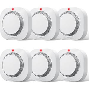 Hilmon Smoke Alarm Fire Detector, Battery Operated Photoelectric Smoke Detector with Test Button and Low Battery Warning, Fire Alarms Smoke Detectors for Home, 6 Pack