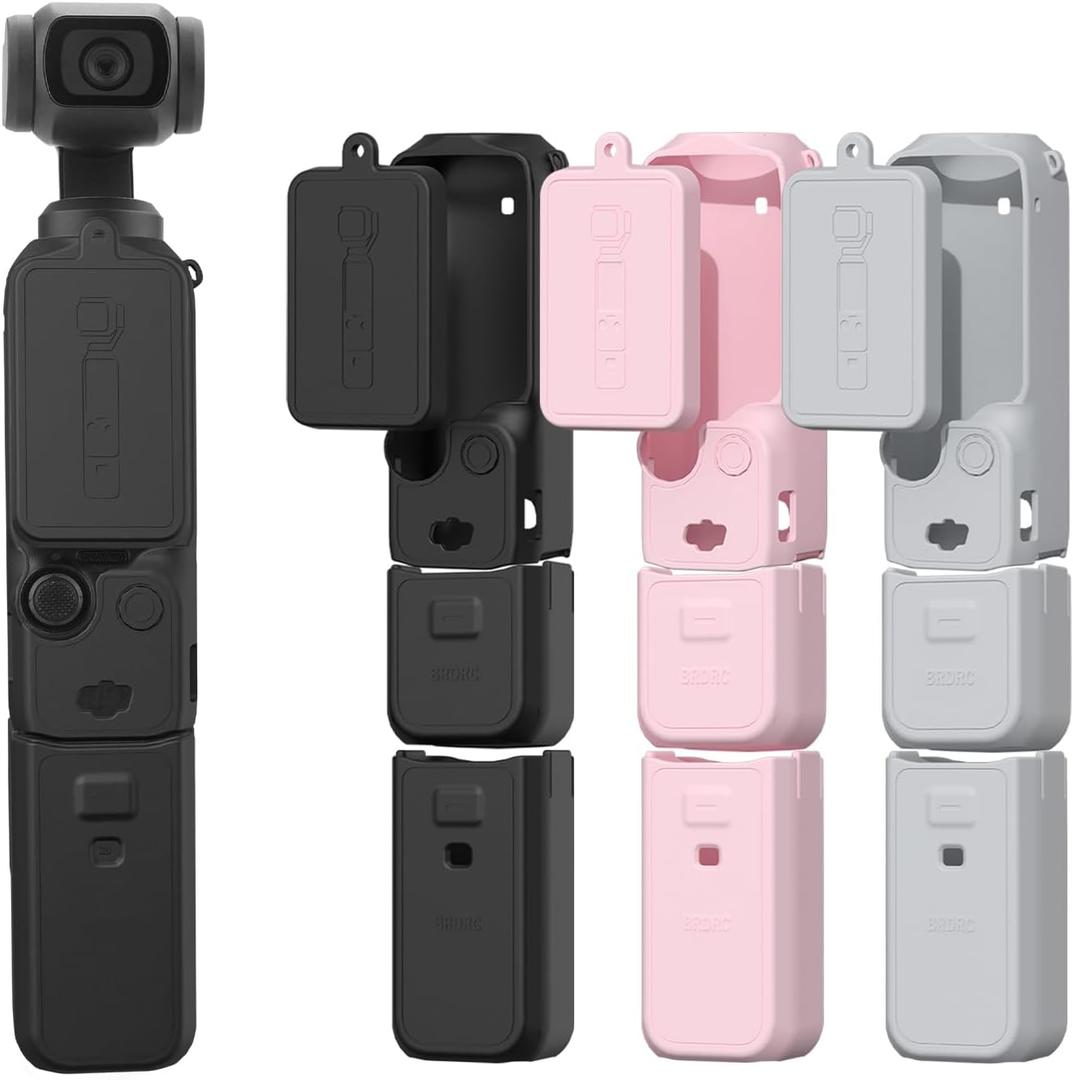 BRDRC Pocket 3 Silicone Cover, Protective Case Lens Protector Scratch-Resistant Sleeve Skin Compatible with DJI OSMO Pocket 3 Creator Combo Accessories(Black)