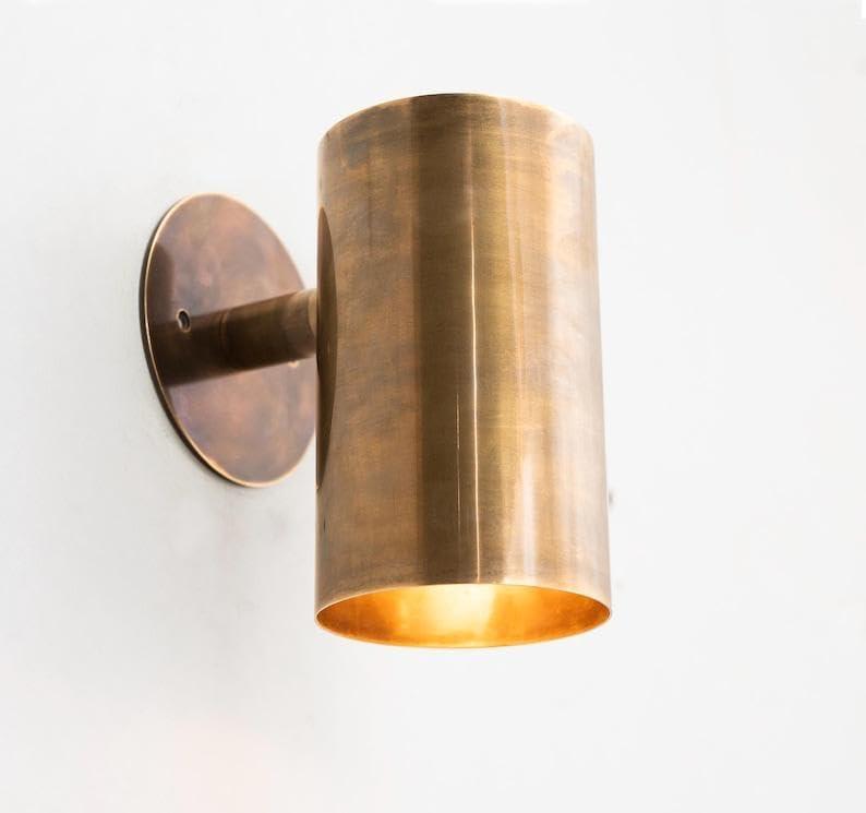 Antique Brass Wall Sconce Light Fixture  Modern Industrial Cylinder Wall Lamp for Bedroom, Living Room, Hallway, Vanity, Metal Wall Light, Up and Down Lighting (Antique Patina Brass)