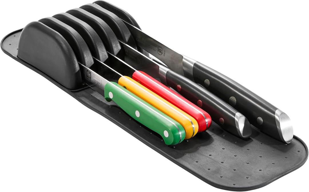 Madesmart Classic 5-Slot Small Knife Holder Storage Mat for Drawers, Soft-Grip Kitchen Knife Block, Carbon
