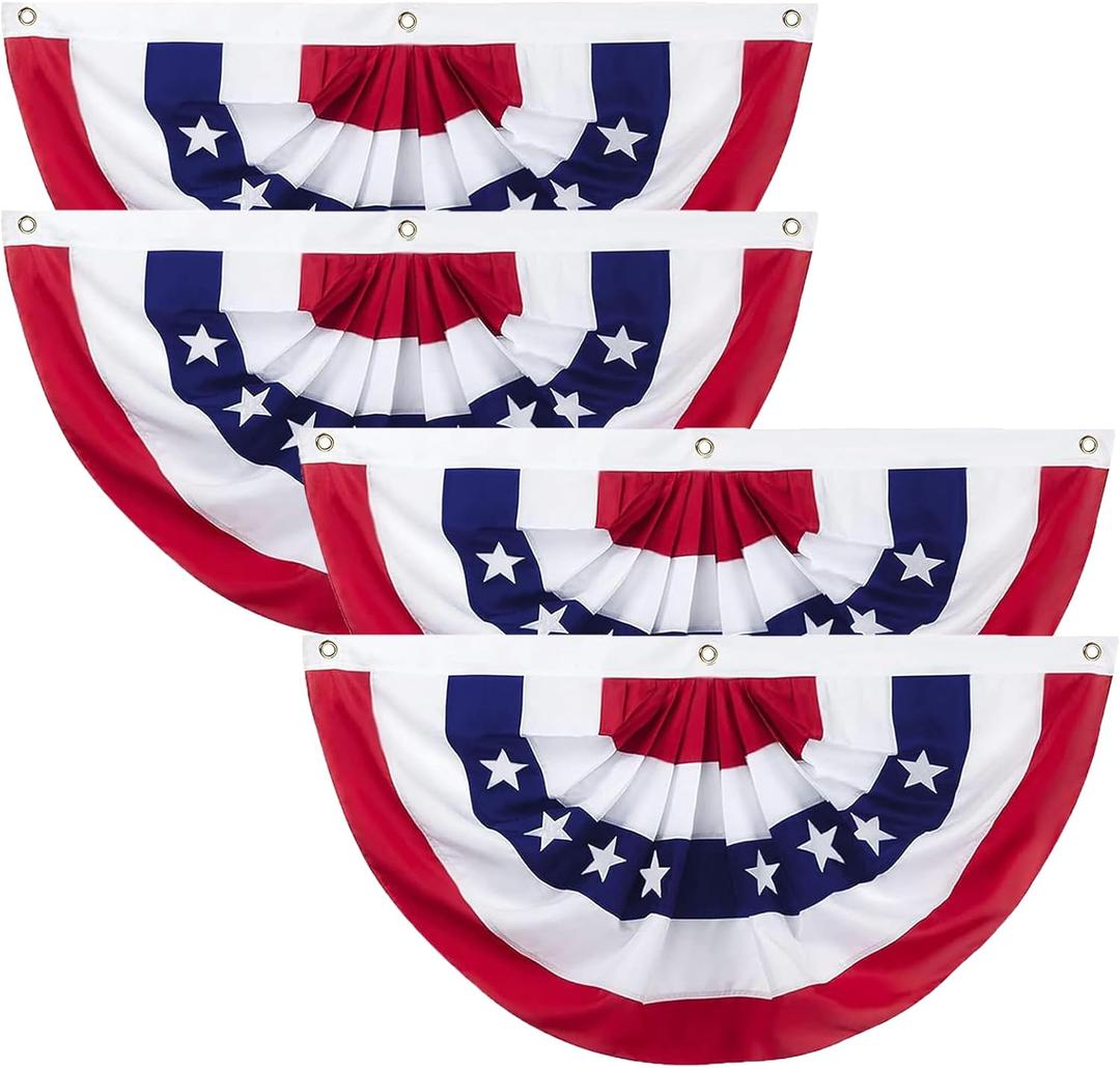 American Bunting Flags for 4th of July - 2x4 Ft USA Patriotic Pleated Half Fan Banner Flag for Outdoor Porch Decorations 4 pack