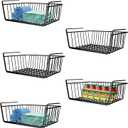 Hanging Under Shelf Storage Basket Kitchen Cabinet Organizer Storage, Slides Under Wire Shelves for Counter Pantry Desk Bookshelf,Black (5 PCS-B)