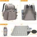 Picnic Backpack for 4, Picnic Basket Set, Leakproof Picnic Bag, Beach Cooler Backpack with Insulated Cooler Wine Pouch,Picnic Blanket, Double Deck Picnic Backpack for Beach,Camping,Park(BrushedKhaki)