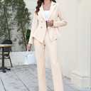 2 Piece Blazer Set for Women Dressy Double Breasted Pants Suit Professional Business Formal Office Work Outfits Beige, Medium