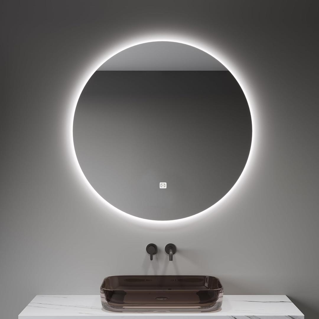 20" Round Backlit Bathroom Mirror with Lights, Circle LED Smart Mirror for Bathroom, Stepless Dimmable, 3-Color Dimming, Wall Mounted Vanity Mirror with Memory Function, IP54, Touch Button