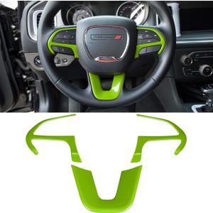 Steering Wheel Cover Trim Interior Accessories Decoration Kit for 2015-2024 Dodge Challenger Charger, for 2014-2024 Dodge Durango & Jeep Grand Cherokee SRT8 (Green 3PCS)
