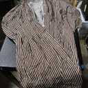 Women's Boho Striped Shirt Dress Button Up Side Slit Loose Mid Long Cotton Dress (Large, Print Brown)