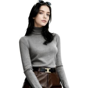 Long Sleeve Shirts for Women - Slim Fit Turtleneck Tops Soft Layering Sweaters Business Casual (Gray, L)
