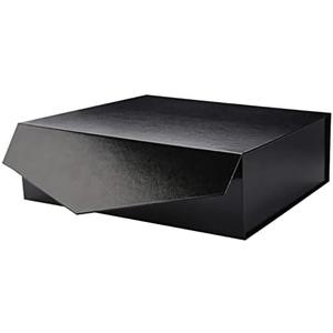 PACKHOME Large Gift Box with Lid 13.5x9x4.1 Inches, Sturdy Collapsible Gift Box with Magnetic Closure (Glossy Black, Grass Texture)