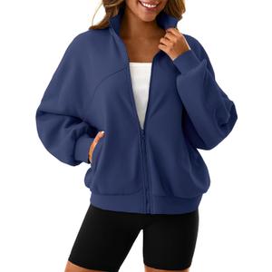 SOFIA'S CHOICE Women Sweatshirt Cute Ladies Streetwear Hoodies Pullover Plain Zipper Sweatshirts Jackets with Pockets Blue Grey Small (Blue, S)