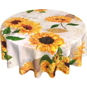 Vintage Sunflower Round Tablecloth Washable Reusable Decoration Table Cover for Kitchen Party 60"