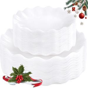 LIYH 50 Pcs White Scalloped Plastic Plates Reusable - Unbreakable Plastic Plates for Weddings Party Outdoor Picnics Dishwasher Safe BPA Free (25Guests)