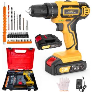 Cordless Drill with Battery and Charger, 20V Electric Power Drill with 3/8" Keyless Chuck, 25+3 Torque Settings & Impact Mode for Drilling, Screwdriving, and Home Improvement(1Battery) (Yellow)