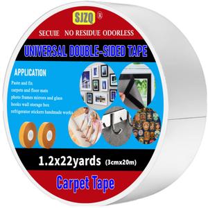Universal Double Sided Tape Heavy Duty, Instant 15lb Strong Hold multi-role Adhesive Tape As Rug Tape Grippers Carpet Tape Hanging Photo Frame, mirror, Poster Mounting Tape Residue Free 1.2inx22 yd