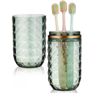 MAGICLULU Travel Toothbrush Cup with Cover, Portable Toothbrush Holder Case for Travel and Mouthwash Bathroom, Green, 8.6in